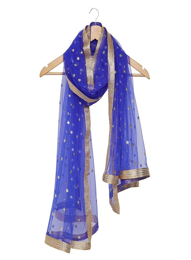 themilestocks TMS Woman's Embellished Net Dupatta Scarf Shawl Wrap Soft Indian Bridal Wedding (Royal Blue), 87 Inches X 44 Inches || 220 cm X 112cm - Image 5